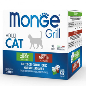 MONGE CAT GRILL MULTIPACK RABBIT LAMB konservi kaķiem Trusis, jērs želejā 12x85g